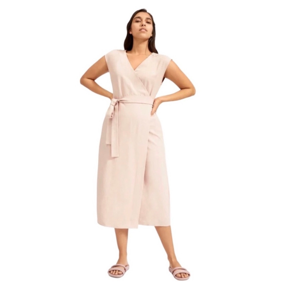 Everlane The Japanese Goweave Sleeveless Wrap Midi Dress Size 2 Blush Pink